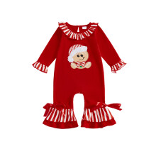 (3-6M, Red) Combinaison bébé fille, manches longues, col rond, carreaux, broderie élan, vêtements de Noël