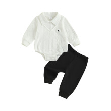 (9-12 Months, White) Set pantaloni pentru bebeluși băieți, salopă cu mânecă lungă, model dinozaur, cu pantaloni, ținută de toamnă