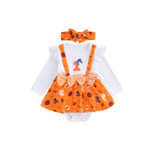 (6-9 Months, White) Ensemble d'Halloween pour bébé fille : barboteuse manches longues et bandeau têtes de mort (2 pièces).