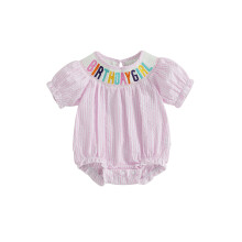 (0-3 Months, Pink) Sommer-Strampler für Babys und Mädchen, Kurzarm, mit Buchstabenstickerei und Streifen, Neugeborenen-Spielanzug