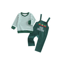 (2-3 Years, Green) Set de 2 bucăți pentru bebeluși, ținute de Crăciun cu dungi, pulover brodat și pantaloni scurți