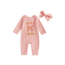 (3-6 Months, Purple) 2-teiliges Herbst-Outfit für Babys: Jumpsuit mit Rundhalsausschnitt, Schleifenstickerei & passendem Stirnband