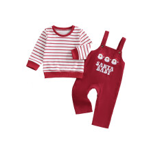 (3-4 Years, Red) Set de 2 bucăți pentru bebeluși, ținute de Crăciun cu dungi, pulover brodat și pantaloni scurți