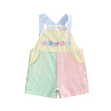 (3-6 Months, Multicolor) Kombinezon dla dziewczynki z haftowanymi dyniami, bez rękawów, w kontrastowe paski, z ramiączkami na ramiączkach