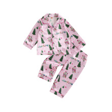 (3-4 Years, Pink) Mädchen-Weihnachtspyjama-Sets, langärmelig, mit Knopfleiste und Reverskragen, Hemd und Hose, Eiscreme-Print.