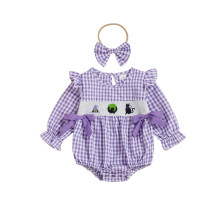 (6-12 Months, Purple) Baby-Mädchen Halloween-Strampler mit Hexenhut-Stickerei, Schleifen-Haarreif