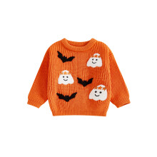 (2-3 Years, Orange) Tyttöjen Halloween-neulepusero Pitkähihainen O-kaula-aukkoinen Bat Ghost -kirjontavillapaita Neuleet