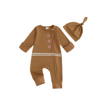 (6-12 Months, Brown) Kombinezon dla chłopca na Święto Dziękczynienia, z długim rękawem i czapeczką, haftowany zamek błyskawiczny.
