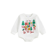 (6-12 Months, White) Baby-Weihnachts-Sweatshirt-Strampler, Langarm, Rundhalsausschnitt, Body mit Buchstabenprint, Neugeborenen-Spielanzug