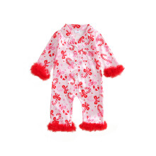 (0-3 Months, Red) Tyttövauvan joulupyjama, turkisreunus ja joulukuusi-/karkkikeppikuvio, napitettava kaulus, pitkähihainen haalari