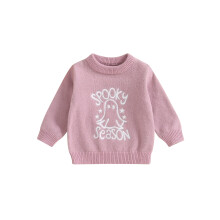 (6-12 Months, Pink) Pikkulasten ja tyttöjen neulepusero Halloween-haamukirjontapusero, pyöreä kaula-aukko, pitkähihainen