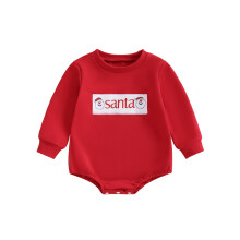 (3-6 Months, Red) Salopetă pentru bebeluși, băieți și fete, cu mânecă lungă, guler rotund și broderie de Crăciun