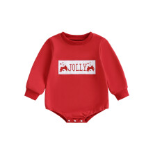 (12-18 Months, Watermelon Red) Salopetă pentru bebeluși, băieți și fete, cu mânecă lungă, guler rotund și broderie de Crăciun