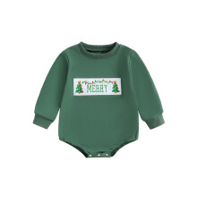 (12-18 Months, Green) Salopetă pentru bebeluși, băieți și fete, cu mânecă lungă, guler rotund și broderie de Crăciun