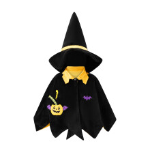 (4-5 Years, Black) Strój czarownicy na Halloween dla maluchów, kreatywny, haft dyniowy, peleryna z kapeluszem, na imprezę typu poncho