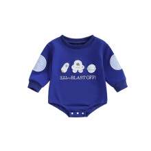 (6-12 Months, Blue) Salopetă bebeluși băieți, mânecă lungă, guler rotund, broderie astronaut, salopetă toamnă nou-născuți