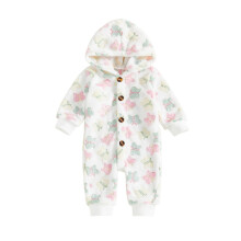 (9-12 Months, White 3) Baby-Fleece-Strampler mit niedlichem Tiermuster, langen Ärmeln und Kapuze, warm für den Winter