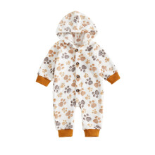 (6-9 Months, Brown) Baby-Fleece-Strampler mit niedlichem Tiermuster, langen Ärmeln und Kapuze, warm für den Winter