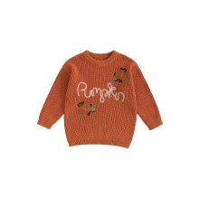 (3-4 Years, Orange) Pull d'Halloween pour bébé, citrouille brodée, col rond, manches longues, parfait pour l'automne.