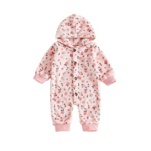 (6-9 Months, Pink) Baby-Fleece-Strampler mit niedlichem Tiermuster, langen Ärmeln und Kapuze, warm für den Winter
