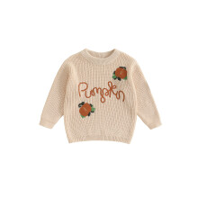 (2-3 Years, Beige) Pull d'Halloween pour bébé, citrouille brodée, col rond, manches longues, parfait pour l'automne.