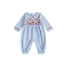 (3-6 Months, Blue) Bebeluși fete Crăciun Romper Moș Crăciun brodat guler mânecă lungă salopete modă nou-născuți