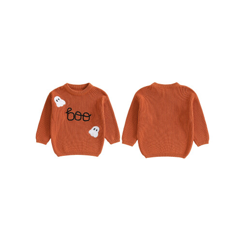 (110, Orange) Κορίτσια Πλεκτό Πουλόβερ Μακρυμάνικο O Neck με Γράμμα Ghost 1