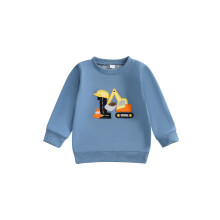 (12-18 Months, Blue) Bluza urodzinowa dla chłopca z haftem koparki, długim rękawem i okrągłym dekoltem, luźna bluzka