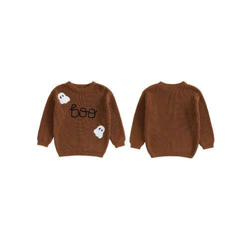 (130, Brown) Κορίτσια Πλεκτό Πουλόβερ Μακρυμάνικο O Neck με Γράμμα Ghost 1