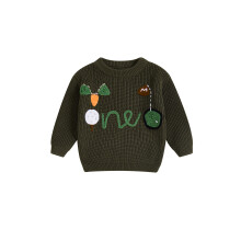 (12-18 Months, Army Green) Baby-Geburtstagspullover, langärmelig, Rundhals, Golf-Stickerei, Pullover für Kleinkinder, Herbstoberteile