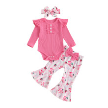(3-6 Months, Pink) Set de 3 piese pentru bebeluși de Crăciun, salopetă cu mânecă lungă și pantaloni evazați de Moș Crăciun