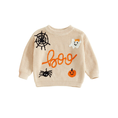 (12-18 Months, Beige) Πλεκτό Πουλόβερ για Halloween, Μακρυμάνικο