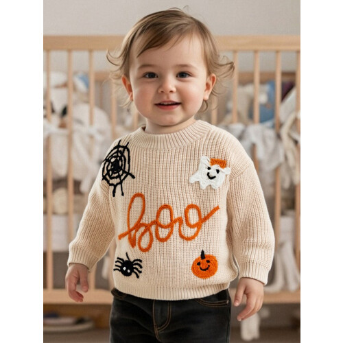(2-3 Years, Beige) Πλεκτό Πουλόβερ για Halloween, Μακρυμάνικο 2