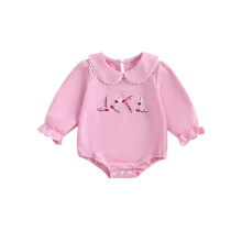 (3-6 Months, Pink) Dievčenské overaly s dlhým rukávom, golierom pre bábiky, kovbojské čižmy, vyšívané body, jesenný outfit