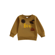 (12-18 Months, Brown) Toddler Baby Halloween Sweatshirt Pumpkin Letter Embroidery Loose Fit Casual Crew Neck Long Sleeve Pullover