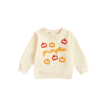 (2-3 Years, Khaki) Toddler Baby Halloween Sweatshirt Pumpkin Letter Embroidery Loose Fit Casual Crew Neck Long Sleeve Pullover