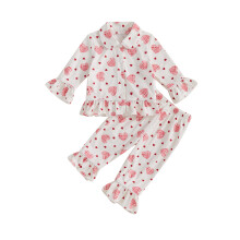 (3-4 Years, Apricot) Lasten tyttöjen pyjama-setti, sydänkuvioinen pitkähihainen paita ja joustavat housut oloasuihin, yöasut