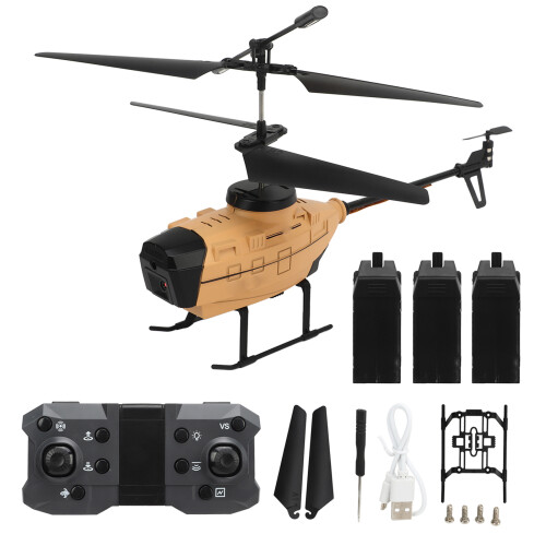 Remote Control Helicopter with 4K Camera, 80-100m Range, 3.7V 550mAh Battery, Earthy Yellow 2