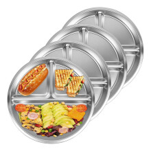4Pack Rostfria Stålplattor, 8 Tum 3-Sektion Runda Delade Plattor Portionskontrollplattor Skiljeplatta för Camping