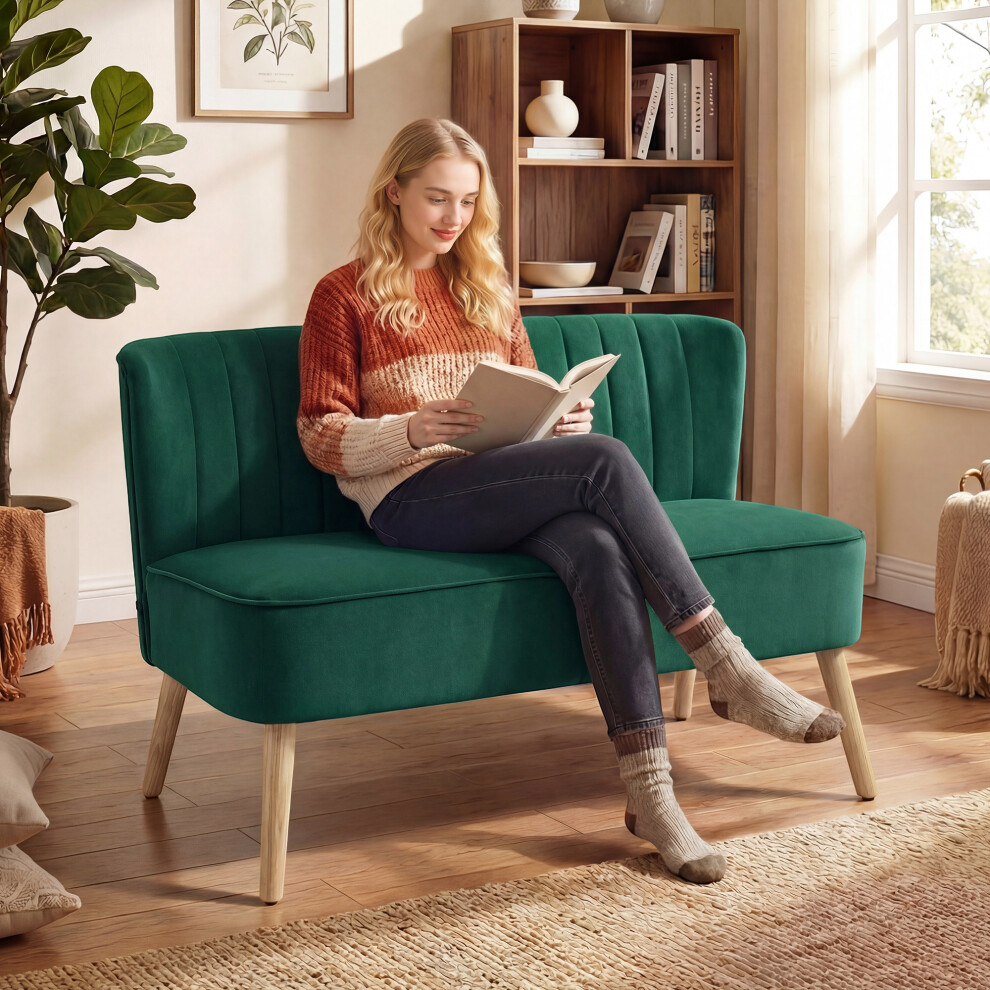 Homcom 117Cm Loveseat Sofa 2 Seater Sofa With Padded Seat, Dark Green