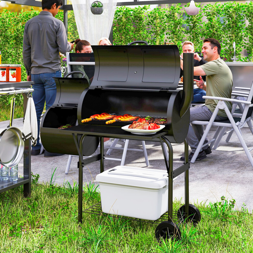 Outsunny Portable Outdoor Charcoal Grill Bbq Grill With Offset Smoker Black
