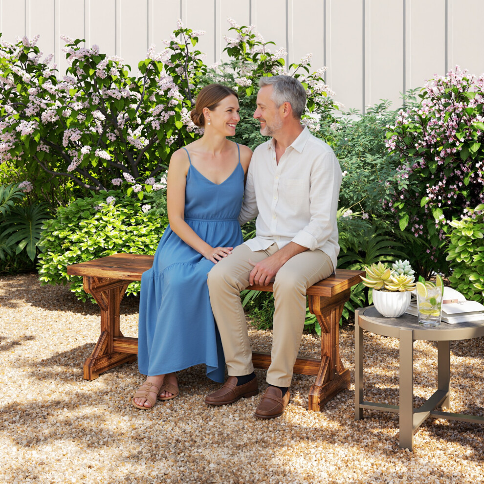 Outsunny Wooden Garden Bench, Rustic Backless Outdoor Loveseat, Carbonised