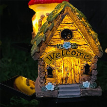 1pc Solar Light Resin Novelty Waterproof Small House Led Floor Plug Light for Outdoor Garden Lawn Decoration B
