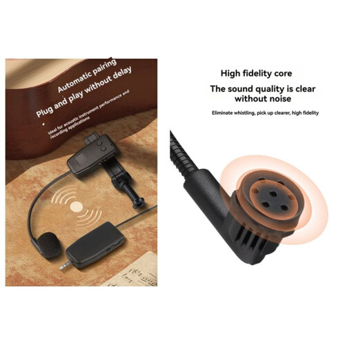 2.4G Wireless Microphone System for Violin, Cello, Guitar Clip- Transmitter and Receiver, 50 Meters Range 2