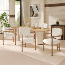 Set of 6 Bouclé Dining Chairs with Metal Frame