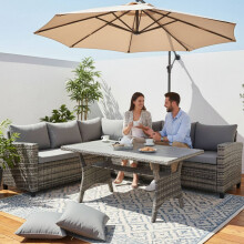 BIRCHTREE Rattan Furniture Set 5 Seater L-Shaped Corner Sofa Dining Grey