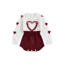 (3-6 Months, Red) Mono de punto para bebé niña con cuello redondo, mangas largas y pompón de pelo sintético.