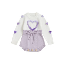(18-24 Months, Purple) Mono de punto para bebé niña con cuello redondo, mangas largas y pompón de pelo sintético.