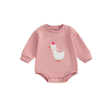(0-3 Months, Pink) Mono de manga larga con cuello redondo y bordado de pato para niñas pequeñas de otoño