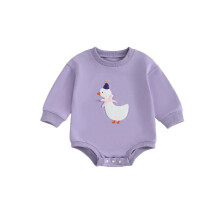 (6-12 Months, Purple) Mono de manga larga con cuello redondo y bordado de pato para niñas pequeñas de otoño